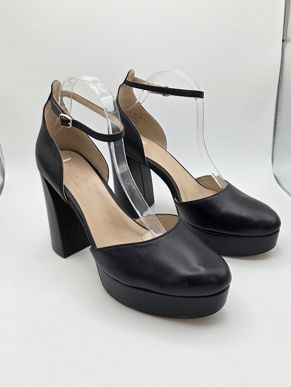 Naturalizer 27 Edit Leather Giovanna Platform Pump Heel Ankle Strap Black 11